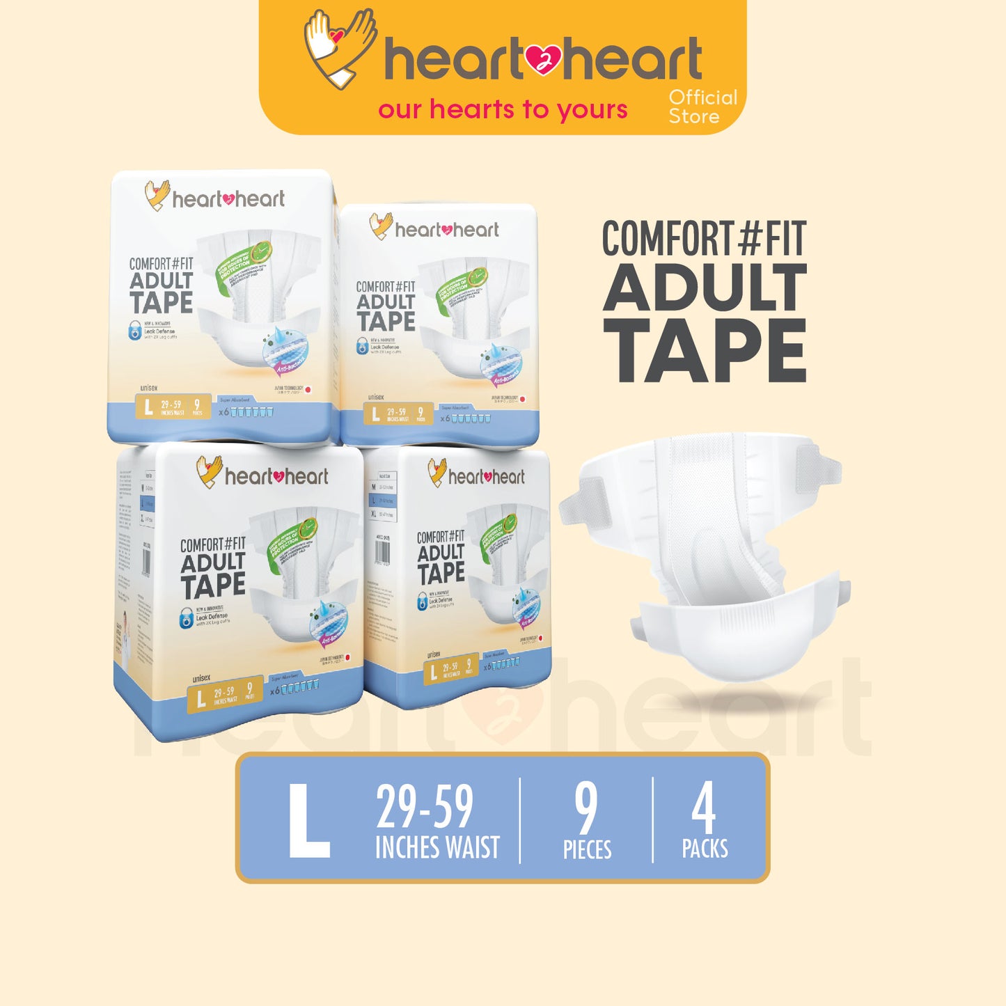 ๐ฏHeart2Heart Adult Disposable Tape Seluar Serapan No.1 Japan Tahan Lasak Lampin Tape Dewasa ๆไบบ็บธๅฐฟ็ (M/40 L/36 XL/32)
