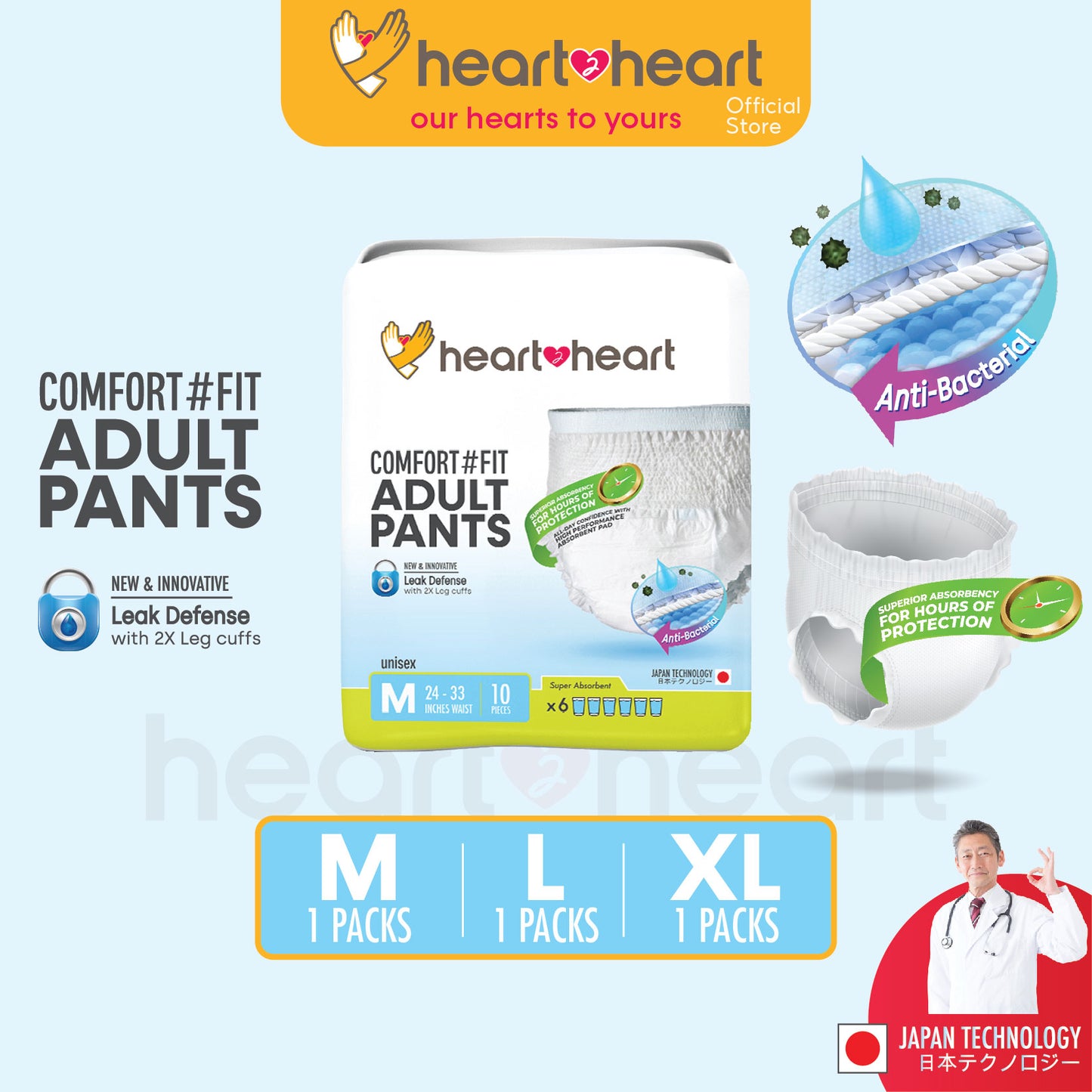 ๐ฏHeart2Heart Adult Disposable Pants Seluar Serapan No.1 Japan Tahan Lasak Lampin Dewasa ๆไบบ็บธๅฐฟ่ฃค  (M/10 L/10 XL/10)