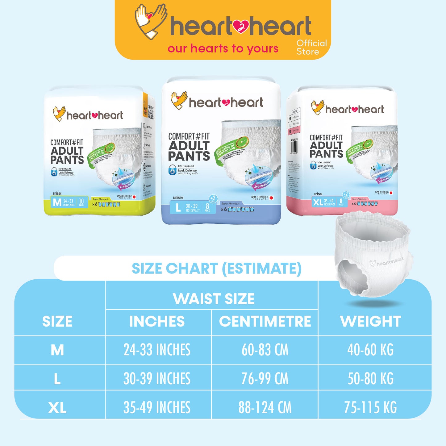 ๐ฏHeart2Heart Adult Disposable Pants Seluar Serapan No.1 Japan Tahan Lasak Lampin Dewasa ๆไบบ็บธๅฐฟ่ฃค  (M/10 L/10 XL/10)